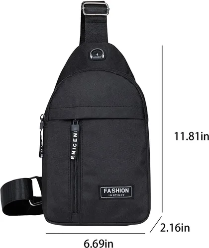 Miniatura 8 de Pequeña bolsa cruzada negra, bolsa de hombro para hombres y mujeres, bolso bandolera de pecho con una correa de viaje, Negro