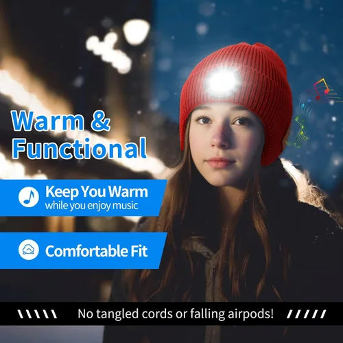 Miniatura 10 de Gorro Bluetooth con auriculares ligeros e inalámbricos, micrófono integrado y altavoces estéreo mejorados con música
