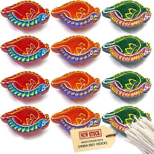 Miniatura 2 de Juego de 12 piezas de Diwali Regalo/Decoraciones Clay Diya. Lámpara de aceite de tierra natural hecha a mano/Bienvenido Diyas tradicional con mechas