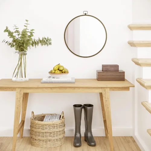 Miniatura 4 de Barnyard Designs Espejo redondo de pared de tocador de baño de 24 pulgadas con colgador de cerradura, marco de metal circular para dormitorio