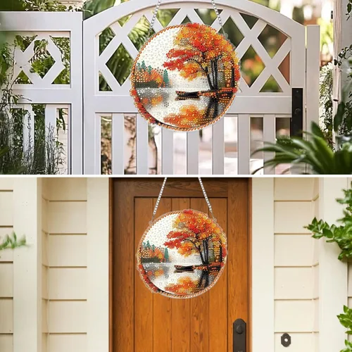 Miniatura 2 de MXJSUA Adornos colgantes de escena de otoño con kits de cadena para adultos, pintura de diamantes de cristal de forma especial 5D, decoración