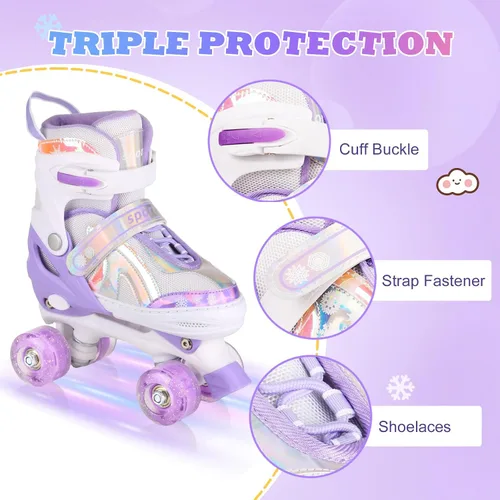 Miniatura 5 de Roller Skates for Girls Boys Kids Age 3-12 Years Old Adjustable 4 Sizes with Wheels Light up, Birthday Gift for Children Teens, Indoor Outdoor