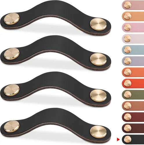 Miniatura 16 de Paquete de 4 tiradores de cuero para cajones, color beige, pomos de puerta de armario de 3.7 pulgadas, tiradores de piel sintética para tocador
