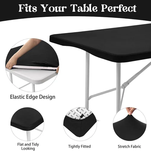 Miniatura 3 de Paquete de 6 manteles rectangulares de elastano para mesas rectangulares de 6 pies, mantel elástico ajustable lavable con borde elástico