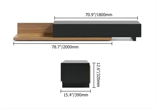 Miniatura 7 de homary Soporte extensible de madera para TV, centro de entretenimiento rectangular, consola multimedia con 3 cajones (negro y nogal)