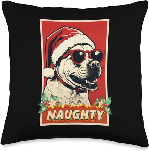 Dogo Argentino Happy Christmas Funny Dogo Argentino Christmas Naughty Vintage Throw Pillow, 16x16, Multicolor