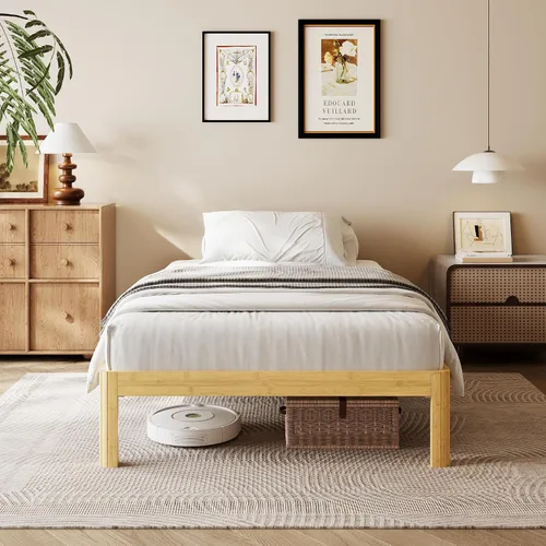 Miniatura 12 de Cama de plataforma de madera individual XL de 12 pulgadas, marco de cama de madera de mediados de siglo, tamaño individual XL, no necesita somier
