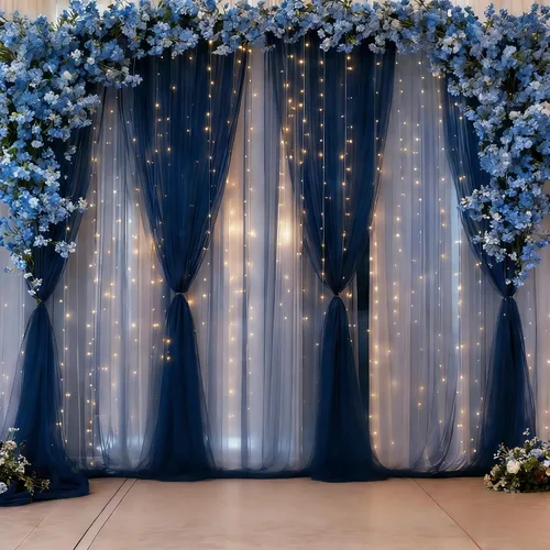Miniatura 13 de Cortina de telón de fondo de tul negro de 10 x 10 pies con cadena de luces para fiestas, cortinas de fondo de fotos transparentes para bodas