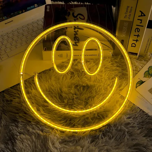 Letreros de Neón Sonrisa Luz Nocturna Decorativa Brillante para Decoración de Pared Tamaño 16''x 7'' Luz LED Letrero de Neón Arte Luces Nocturnas