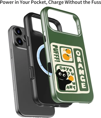 Miniatura 3 de Goodon para iPhone 17 Pro, Funda Estética de Gato Negro y Niña Naranja, Compatible con Magsafe, Funda Protectora Retro Única y Moderna de Silicona