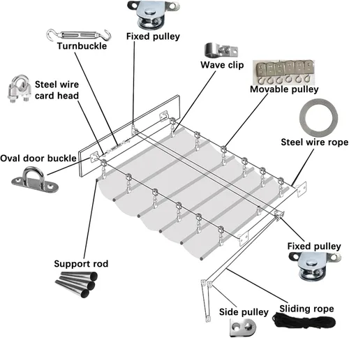 Miniatura 6 de Velas retráctiles de sombra ondulada, cubierta telescópica para pérgola con kit de montaje, toldo de techo con protección solar anti-UV, cubierta