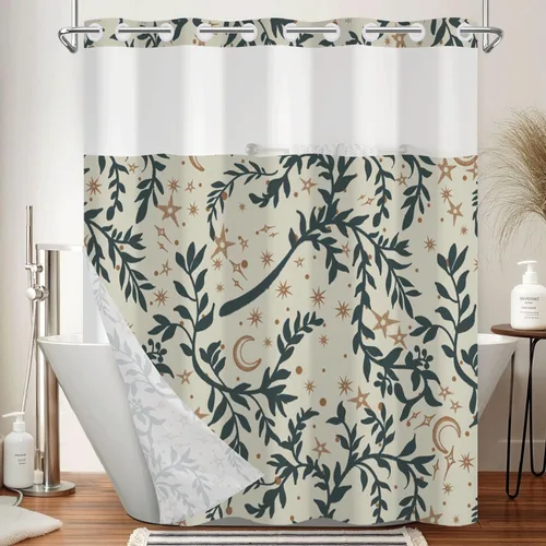 Miniatura 27 de No Hook Geometric Shower Curtain with Snap in Liner - 71″W x 74″L Waterproof Fabric with Mesh Top Window, Modern Abstract Triangle Design Bath