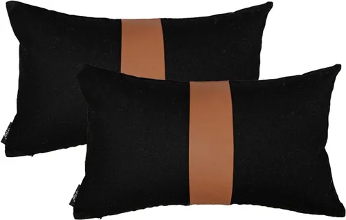 Miniatura 21 de Juego de 2 fundas de almohada negras y marrones de 18 x 18 pulgadas, fundas de almohadas modernas con rayas estilo granja para sofá, sala de estar