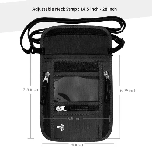 Miniatura 2 de WALNEW Soporte para pasaporte para el cuello cartera de viaje con bloqueo RFID 7 bolsillos con correa ajustable para el cuello para mantener tu