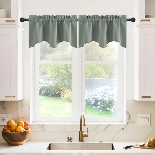 Miniatura 38 de NICETOWN Cenefa de ventana para dormitorio, ahorro de energía, bolsillo para barra, cenefa festoneada corta para ventana pequeña para lavandería
