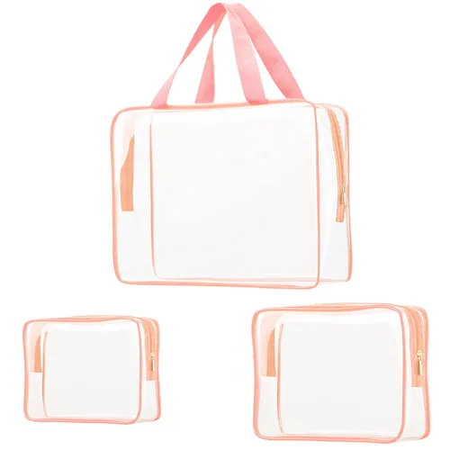 Kit de 3 piezas de bolsas de artículos de aseo de viaje de PVC cristalino para mujeres y hombres, organizador de embalaje de vinilo impermeable,