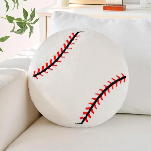 Almohada de béisbol, almohada con forma de béisbol de 12 pulgadas, cojín de asiento con piel sintética de conejo, almohada redonda para decoración