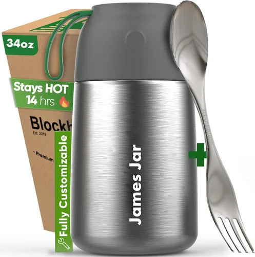 Miniatura 10 de Blockhütte Termo para comida caliente – Lonchera térmica de acero inoxidable al vacío de 34 onzas, termo de sopa a prueba de fugas, tarro de comida