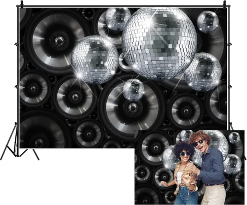 Miniatura 5 de Renaiss Telón de fondo de fiesta de discotecas plateadas de 5 x 3 pies con diseño de bokeh dorado neón para discotecas de los años 70, 80 y 90