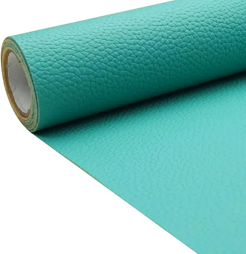 Miniatura 25 de Tela de cuero de imitación de textura litchi azul bebé PU 11.8x53.14 pulgadas (30x135 cm) de 1.13 mm de espesor para tapicería, manualidades