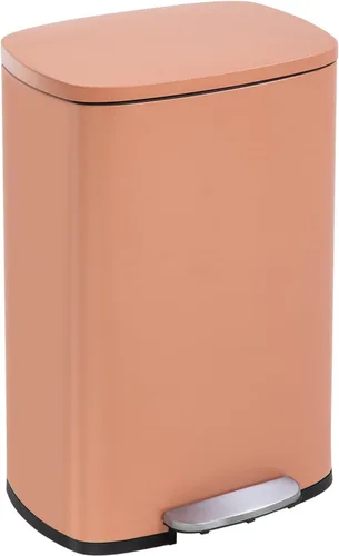 FDW | Cubo de basura de 13 galones con tapa | Rosa | Resistente a huellas dactilares | Hecho de acero inoxidable cepillado | Pedal de paso de cierre