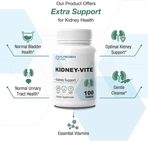 Miniatura 4 de Puregen Labs Kidney-Vite Riñón Premier, soporte renal, sin OMG, sin gluten, sin aditivos de color artificial - 100 tabletas vegetarianas