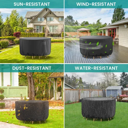 Miniatura 6 de Funda Redonda para Muebles de Patio, Fundas Impermeables para Mesas de Exterior, Funda para Muebles de Patio Resistente al Viento de Servicio Pesado