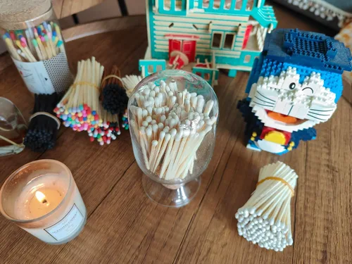 Miniatura 2 de Cerillas blancas incluidas (100 piezas), portacerillas de vidrio con encendedor, campana de vidrio para cerillas con encendedor, cerillas largas