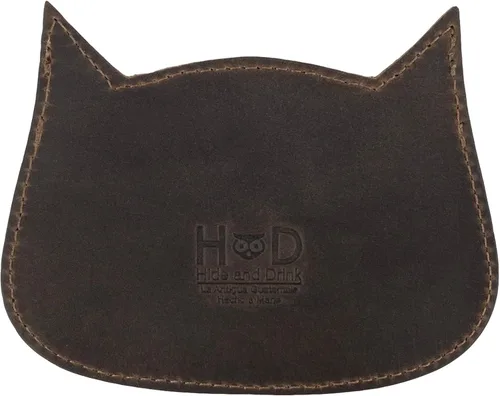 Miniatura 26 de Hide & Drink, Cartera en forma de gato, bolsa para monedas, soporte para dinero, accesorio de viaje, cuero de grano completo, hecho a mano, Negro