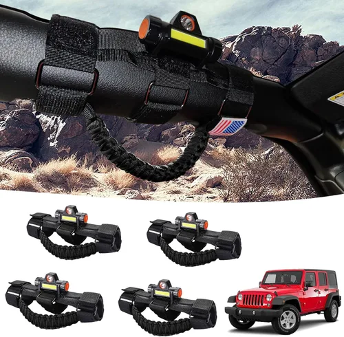 GAIZON Paquete de 4 asas de agarre para Jeep Wrangler, accesorios Sahara Freedom Rubicon CJ YJ TJ JL JK LJ JLU JKU, Gladiator JT 1955-2023, Negro