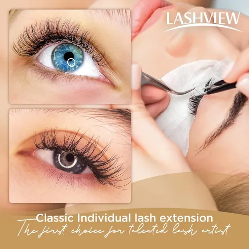Miniatura 9 de LASHVIEW Extensiones de pestañas, extensiones de pestañas clásicas y extensiones de pestañas planas elipse, grosor de 0.15, rizo C de 0.315-0.591