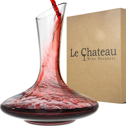 Le Chateau - Jarra de vino grande y elegante de cristal con aireador – Decantador de vidrio de 750ml – Jarra de cristal transparente soplada a mano
