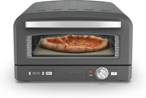 Cuisinart Horno de pizza de interior – Hornea pizzas de 12 pulgadas en minutos – Horno de pizza portátil de encimera – Acero inoxidable negro mate –
