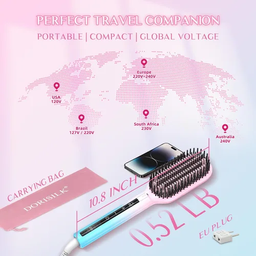 Miniatura 6 de DORISILK Cepillo alisador de pelo iónico, 470 ℉, cepillo alisador térmico de alta temperatura para mujeres, cabello fino y grueso, peine alisador