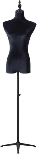 Female Full Body Mannequin Adjustable Height Clothing Mannequin Clothes Form Stand Detachable Wood Arm Used for Display Clothin(Black,Torso)