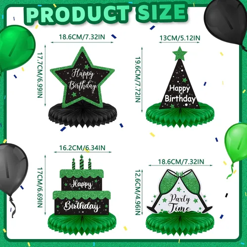 Miniatura 3 de Yexiya 8 piezas de centro de mesa de cumpleaños negro y verde, centros de mesa de panal de abeja de feliz cumpleaños, centros de mesa de panal
