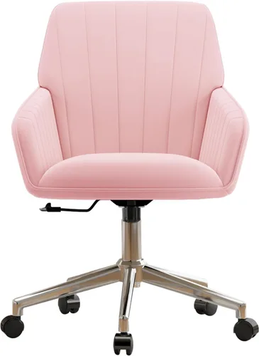 Miniatura 21 de Silla de escritorio de terciopelo con rayas para oficina en casa, silla tapizada moderna con altura ajustable y giro de 360°, con ruedas, silla