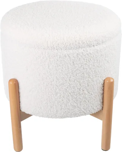 Miniatura 8 de Lavish Home - Puf otomano redondo de almacenamiento de sherpa con tapa extraíble, reposapiés de felpa y organizador oculto para espacios pequeños