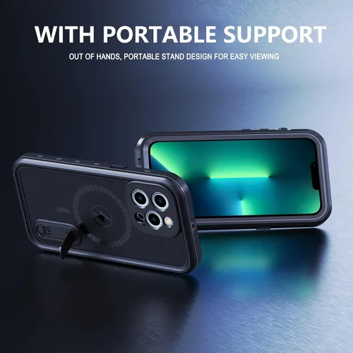 Miniatura 4 de Funda magnética para iPhone 13 Pro Max con carga Mag-Safe, resistente al agua con función atril protector de pantalla integrado de grado militar