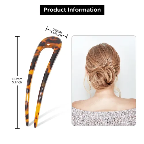 Miniatura 2 de Horquillas francesas para el cabello con forma de U, horquillas para cabello fino y grueso, pinzas clásicas de acetato de celulosa de 5.1 pulgadas