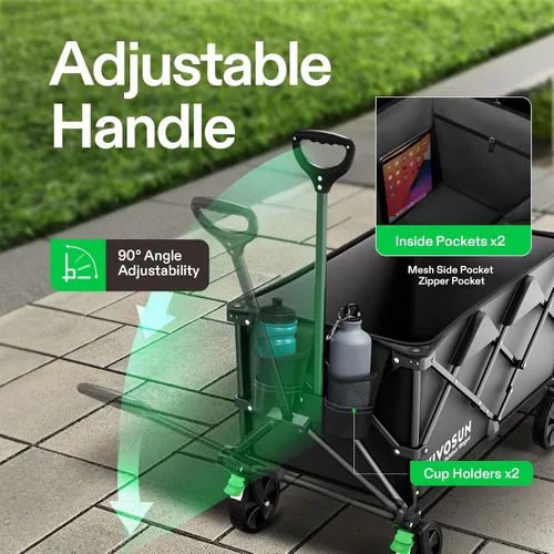 Miniatura 6 de Vivosun - Carrito de servicio plegable de alta resistencia para campamento, jardín, intemperie, ruedas universales y mango ajustable, negro