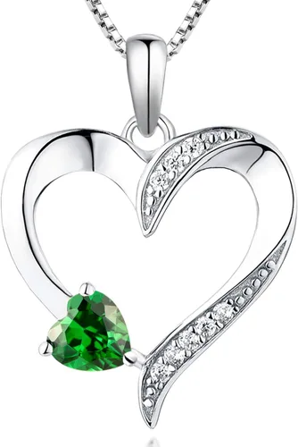 YL - Collar con corazón de plata de ley 925 con dije de corazón de 5 mm color azul, rubí, rosa, amatista, esmeralda, circonita, piedra de nacimiento