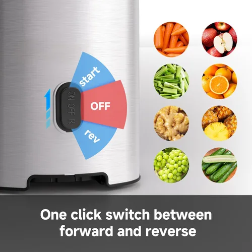Miniatura 5 de Exprimidor de prensa en frío con autoalimentación extra de 5.2 pulgadas para verduras y frutas enteras, extractor de jugo con barrena grande
