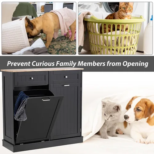 Miniatura 6 de Spurgehom Armario de basura de doble puerta para cocina, cesto de residuos de cocina, cesto de ropa sucia con puerta basculante, papelera de 13