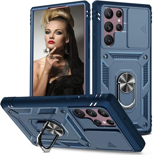 Miniatura 15 de Funda para Samsung Galaxy S22 Ultra 5G con ranura para tarjetero de cámara deslizante, grado militar, resistente, a prueba de golpes, funda de tres