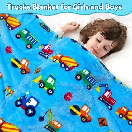 Miniatura 3 de mermaker Mantas de camión de construcción para niños, 380 GSM, manta de vehículos de construcción para niños y niñas, manta de forro polar suave