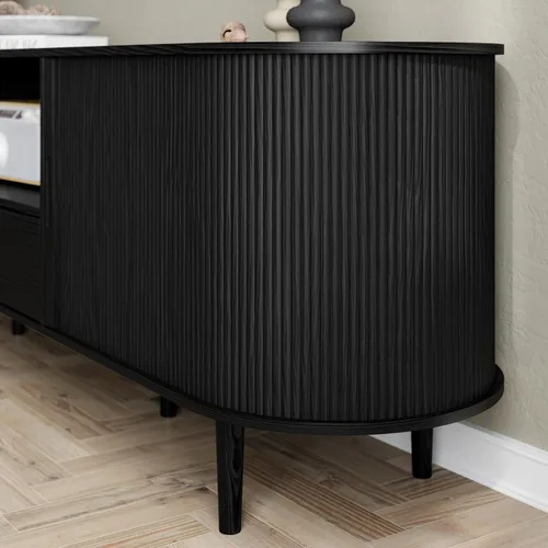 Miniatura 6 de DHH 71" Fluted TV Stand with Power Outlet for TVs up to 80", TV Console with Adjustable Shelves and Sliding Door,Mid Century Modern Entertainment