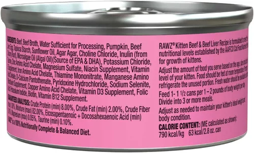 Miniatura 2 de Rawz Alimento húmedo natural en paté enlatado para gatitos, hecho con ingredientes de carne reales, sin BPA ni encías, latas de 2.8 onzas