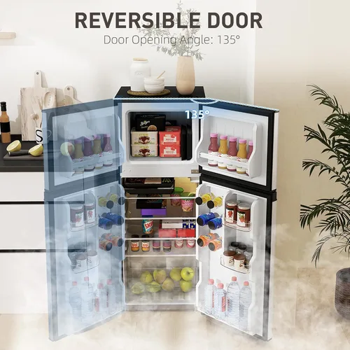 Miniatura 5 de HOMCOM Mini refrigerador de 4 pies cúbicos con congelador, refrigerador compacto de doble puerta con termostato ajustable, estante y puerta