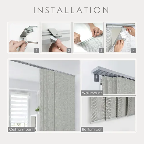 Miniatura 5 de GoDear Design - Persianas ajustables deslizantes para puertas de vidrio, cortinas verticales con panel de riel, puertas de armario, riel extensible